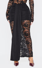 Shape Black Drape Detail Lace Skirt
