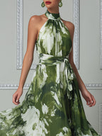 Botanical Impressionist Halter Maxi Dress