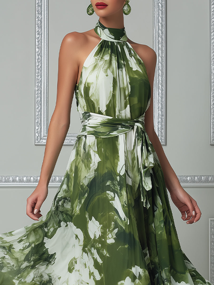 Botanical Impressionist Halter Maxi Dress