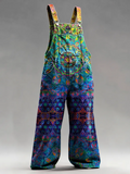 Men's Casual Retro Multicolor Hippie Mandala Art Prints Denim Overalls