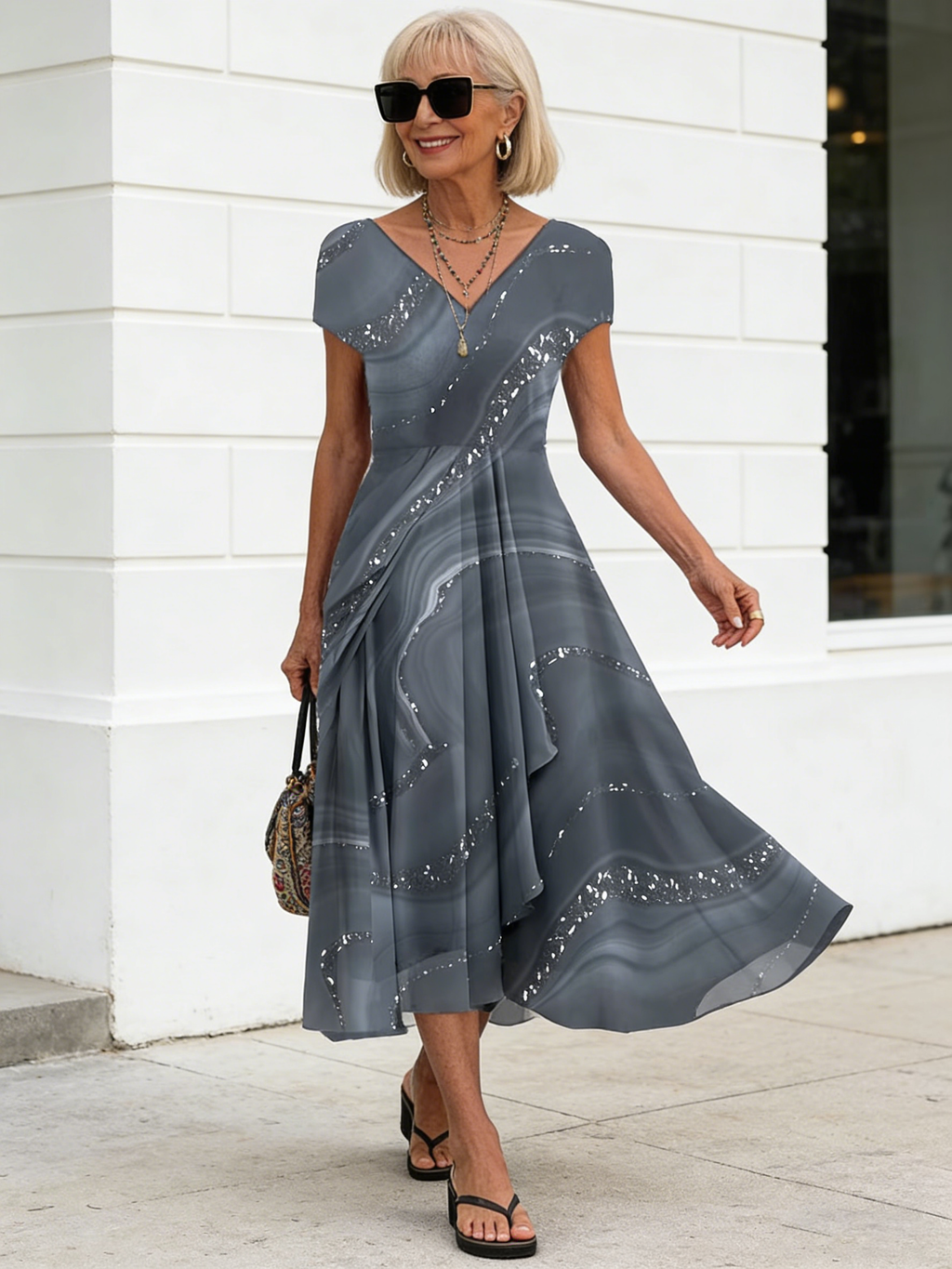 Chiffon Women's Dress Urban Casual Fashion Patchwork Dress