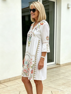 V-neck Printed Lace Stitching Bohemian Casual Vacation Style Dress