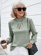 Textured Fabric Jacquard Crew Neck Long Sleeve Top T-Shirt