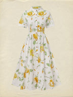 Linen Midi Dress, Short Sleeve, Floral, Vintage, White