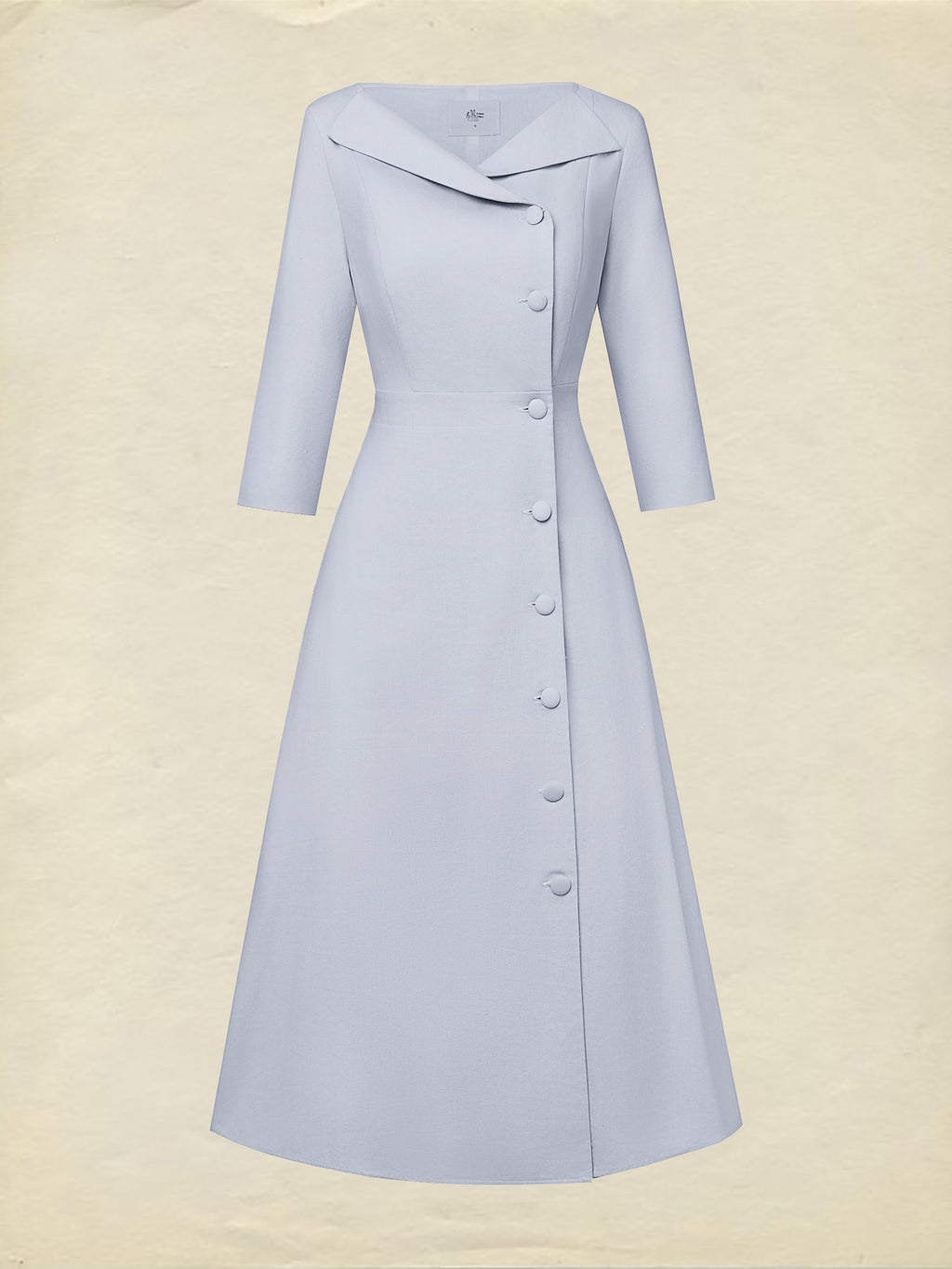 Midi Linen Dress, Half Sleeve, Shawl Collar, Plain, Button Design, French Vintage, lavender