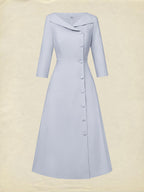 Midi Linen Dress, Half Sleeve, Shawl Collar, Plain, Button Design, French Vintage, lavender