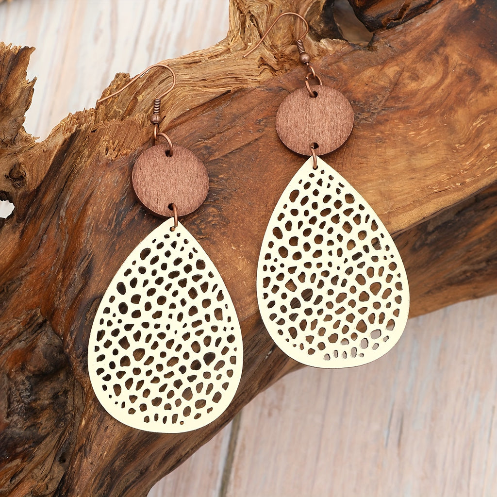 Boho Style Dangle Earrings Hollow Waterdrop Design Match Daily Outfits Party Accessories Gift For Family/ Friends/ Lover