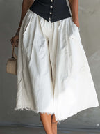 Colorblock Cami Top And White Denim Midi Skirt Set