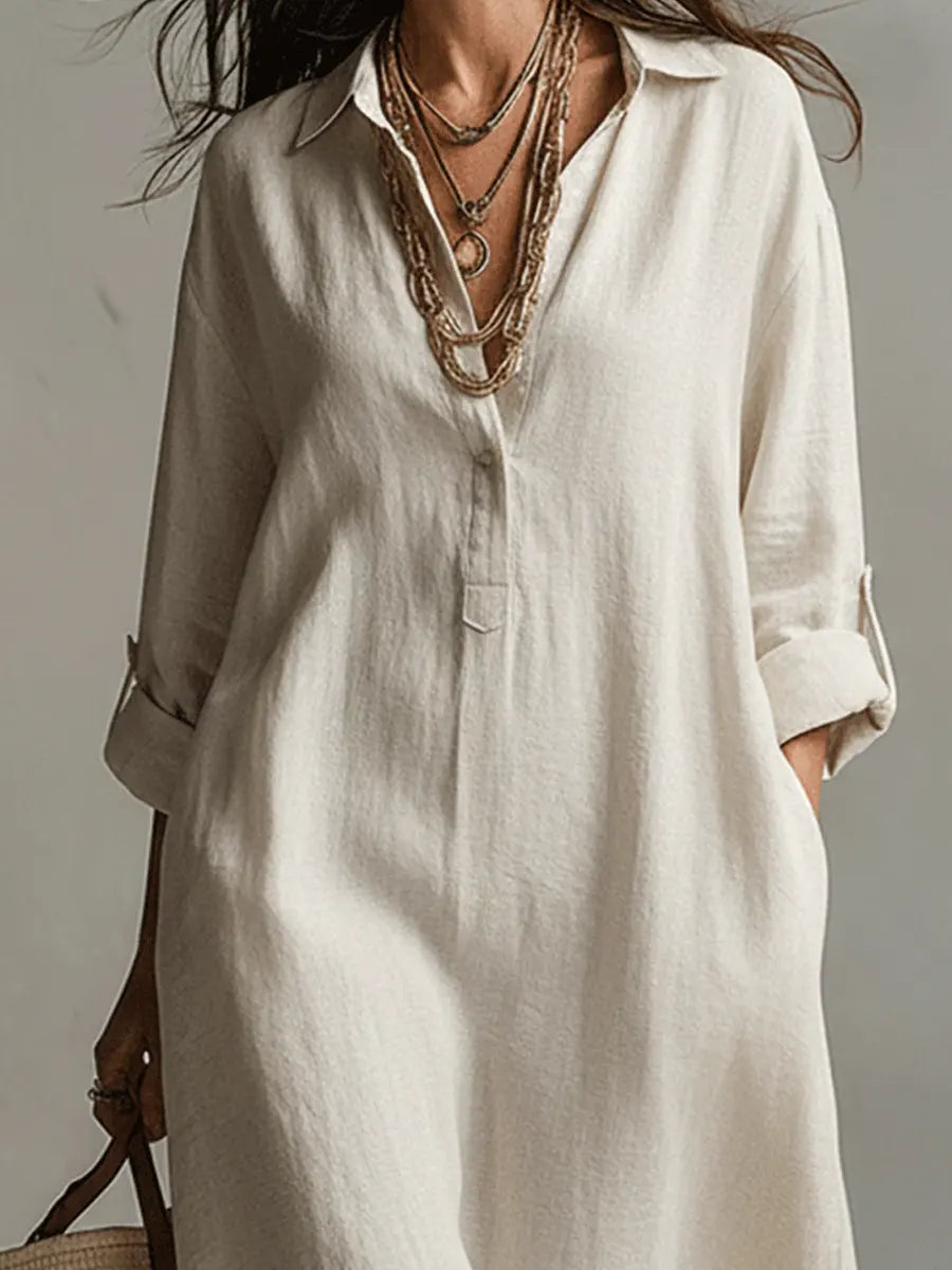 Women's Solid Color Art Casual Fashion Cotton Linen Maxi Dress