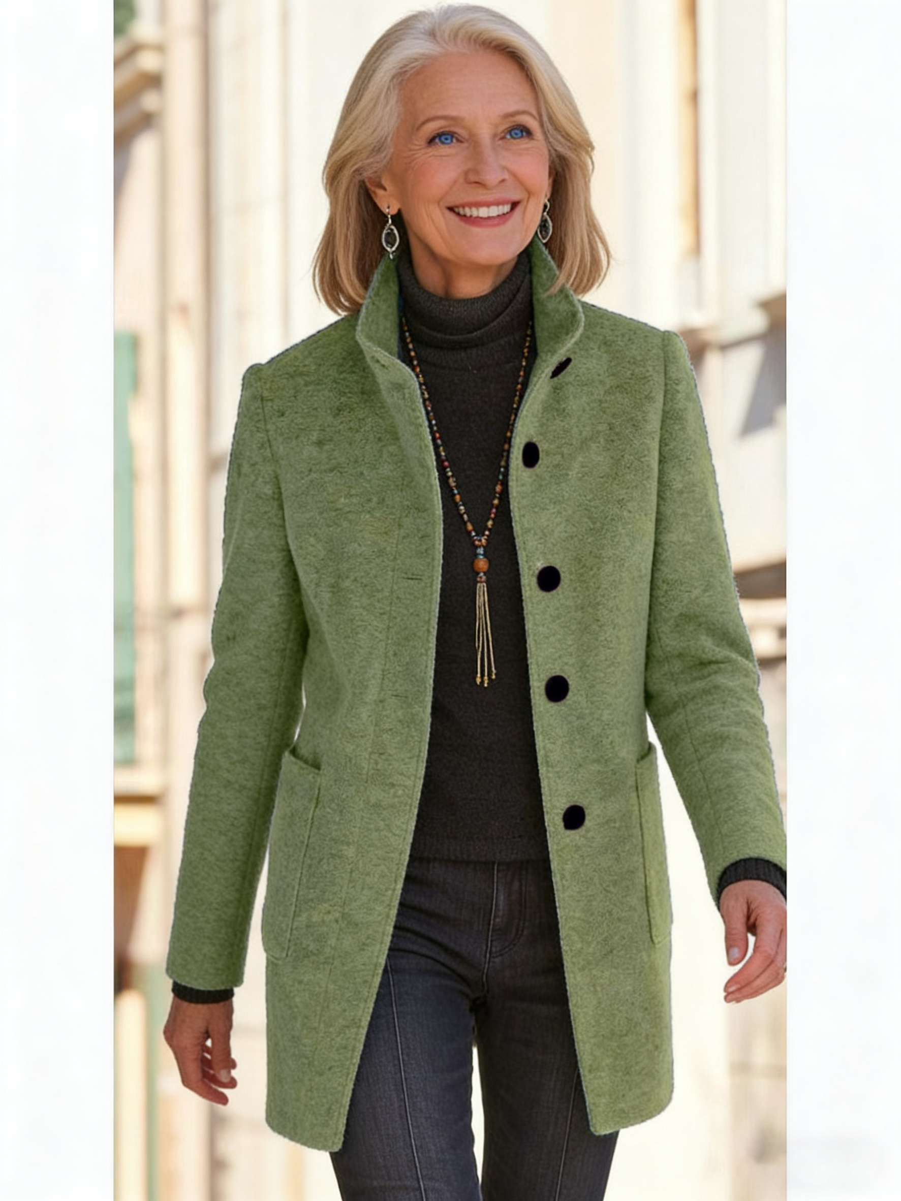 Outfits Women's Solid Color Button-up Collar Tweed Jacket