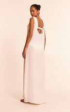 White Floaty Woven Boat Neck Maxi Beach Dress