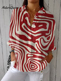 Women's  Vintage Abstract Geometric Art Print Casual Linen V-neck Shirt