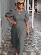 Evening Dress Formal Dress Solid Color Loose-Fitting Casual Round-Neck Small Lantern Sleeves
