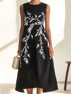 Stylish Black Linen Dress with Embroidered Details