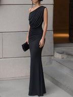 Asymmetrical One-Shoulder Draped Mermaid Evening Dress