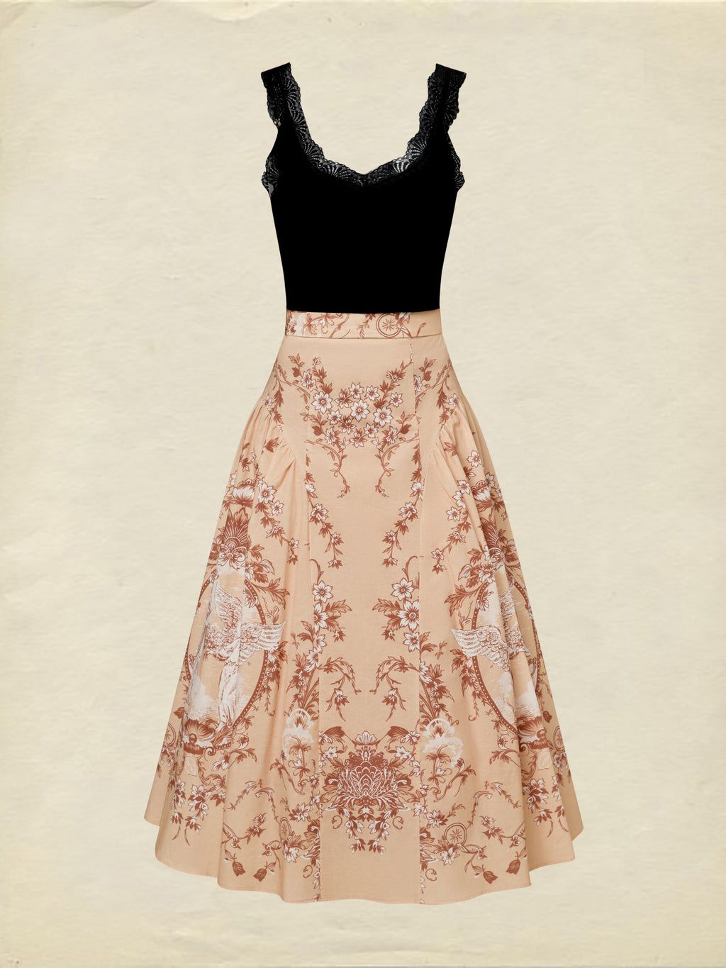 Midi Cotton Skirt, Angel, Pocket Design, Vintage, Caramel