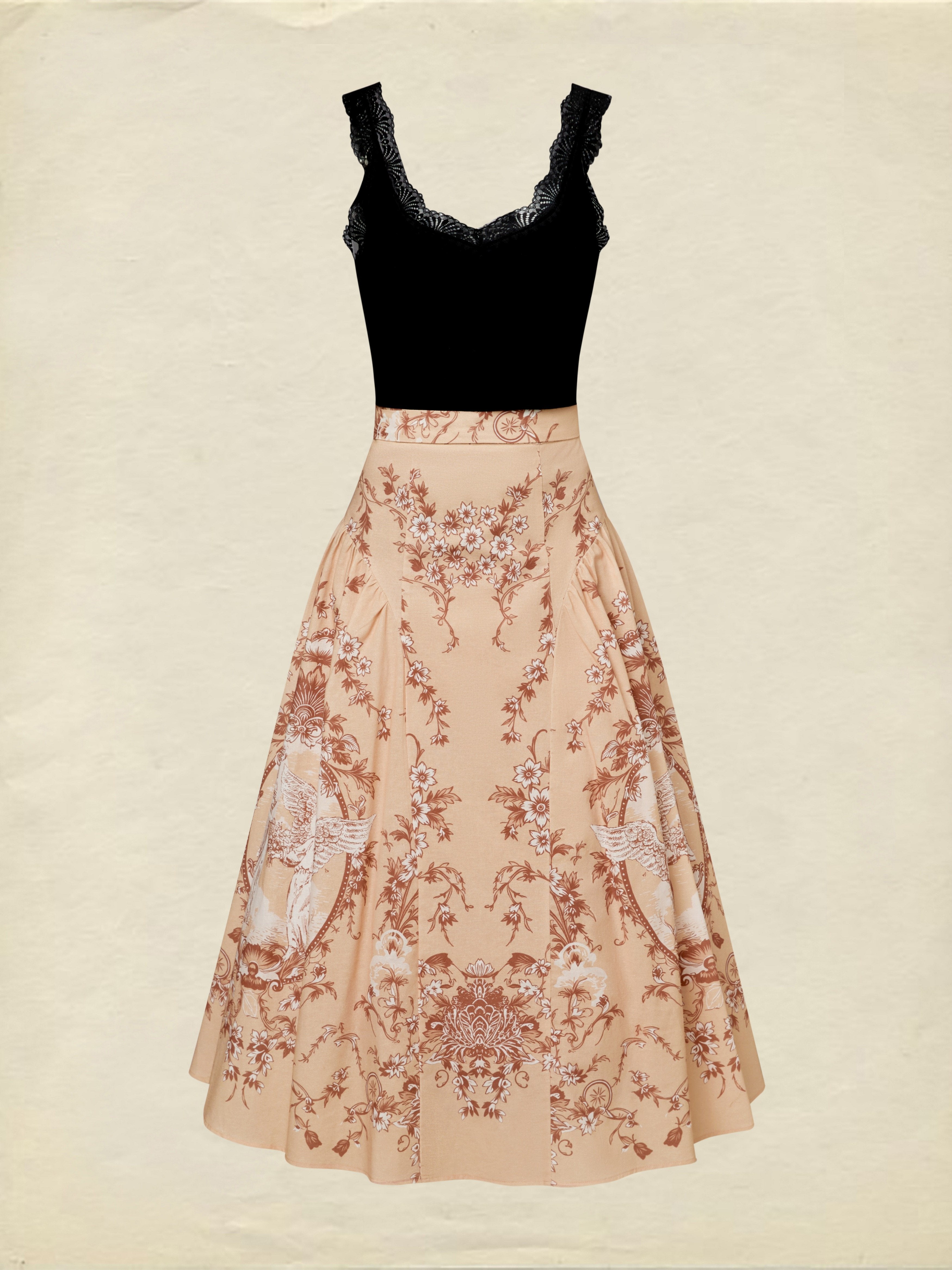 Midi Cotton Skirt, Angel, Pocket Design, Vintage, Caramel