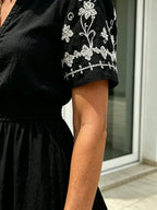 Simia Floral Short-sleeved Dress V-neck A-shaped Skirt