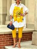 Artistic Stylish Scarlet Bloom Shirt And Pants Two-piece Set