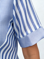Women Blouse Casual Striped Short Sleeve Notched Regular Loose Shirt