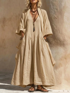 Bohemian Casual Cardigan Dress Cotton Linen Two-piece Set