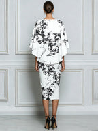 Abstract Print Sheath Dress With Detachable Capelet