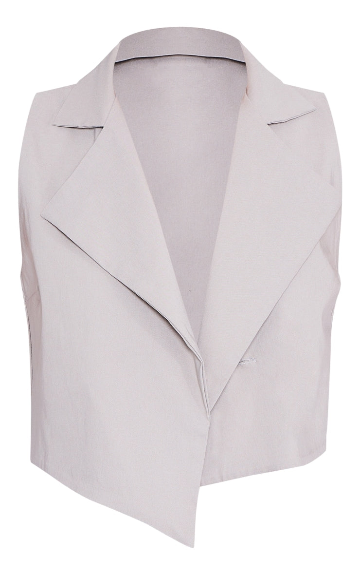 Light Grey Stretch Woven Collar Detail Waist Coat