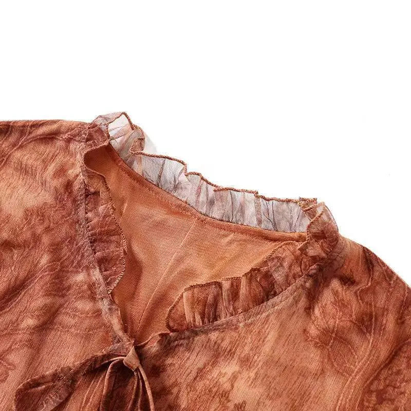 Floral Mesh Dress Large Size Loose and Thin Short Sleeves Fat Girl Middle-aged and Elderly Mother Skirt