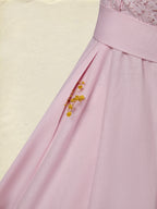 Midi Cotton Dress, Sleeveless, Off The Shoulder, Plain, Lace, French Vintage, Pink
