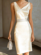 Cream White Satin Jacquard Sleeveless Dress