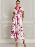 Elegant Floral Shirt Collar Midi Dress