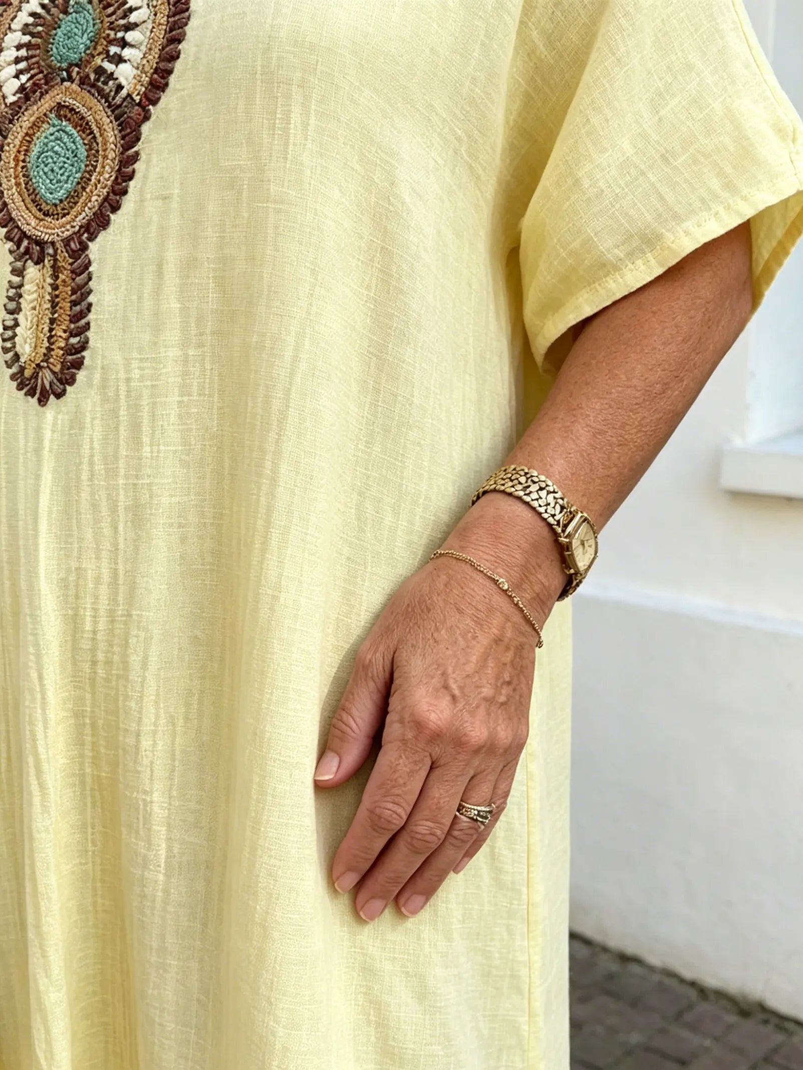 Cotton and Linen Embroidered Split Dress