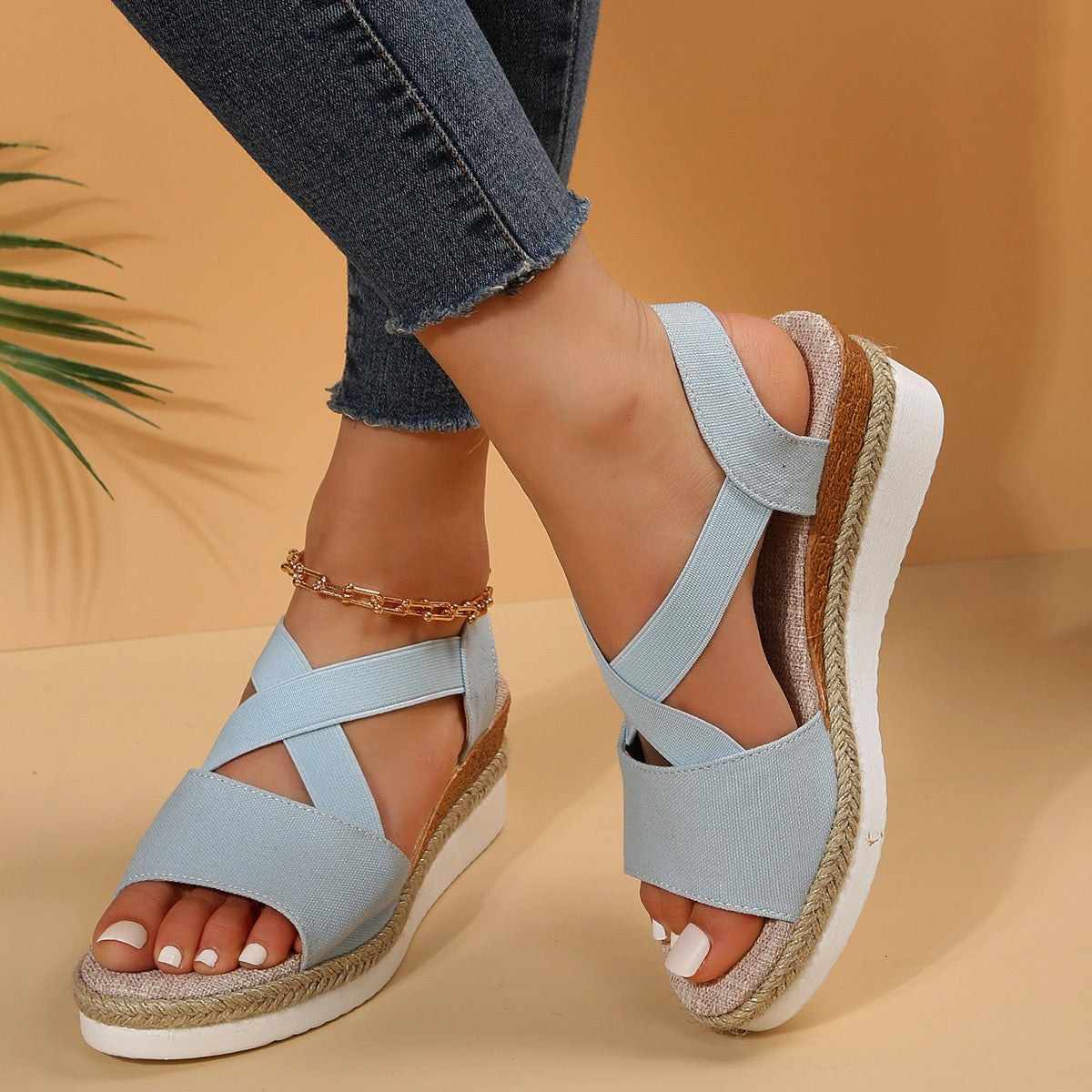 Flat-bottomed wedge heel fish mouth casual women's sandals