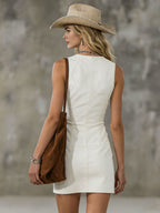 Square Neck Zipper Tassel Sleeveless Denim Mini Dress