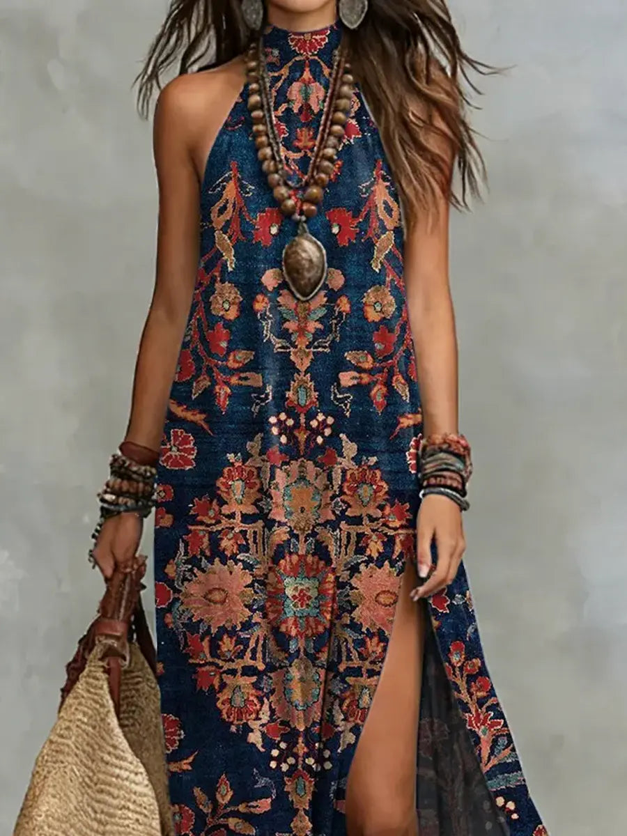 Women's Retro Ethnic Floral Pattern Art Print Casual Stylish Cotton Dress