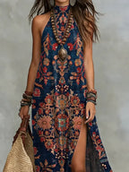 Women's Retro Ethnic Floral Pattern Art Print Casual Stylish Cotton Dress