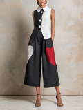 Color-Block Heart Patch Vest & Culottes Set
