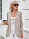 Women's Solid Color Long Sleeve Open Front Cardigan - Versatile Pockets Cardigan for Spring and Fall Seasons, Perfect for Daily Wear and Outdoor Activities