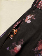 Maxi Cotton Skirt, Floral, Belt Design, Vintage, Black