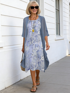 2Pcs Casual Printed Chiffon Dress Two-piece Set