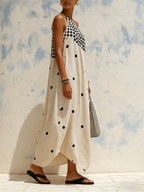 Polka Dot One-Shoulder Linen-Blend Maxi Dress
