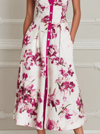 Elegant Floral Shirt Collar Midi Dress