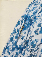 Midi Linen Dress , Sleeveless, Round Neck, Floral, Vacation, Vintage, Blue