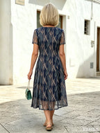 Chiffon Women's Short Sleeves Women's Double Skinny Knee Dress