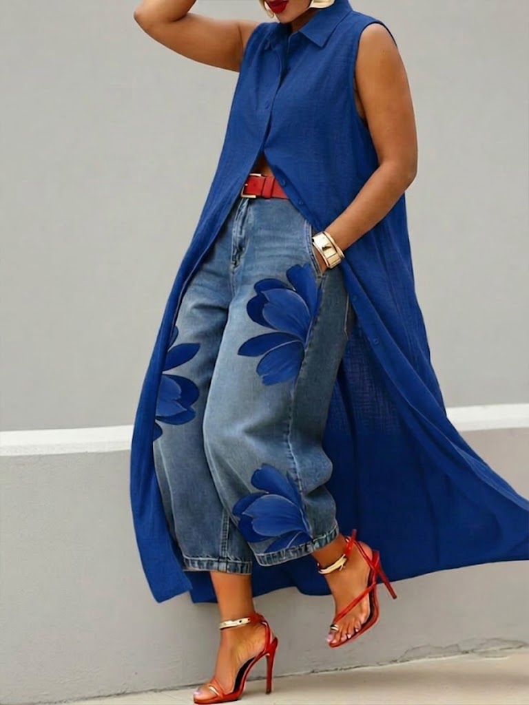 Loose-fit, Casual, Sleeveless Linen And Cotton Shirt Dress
