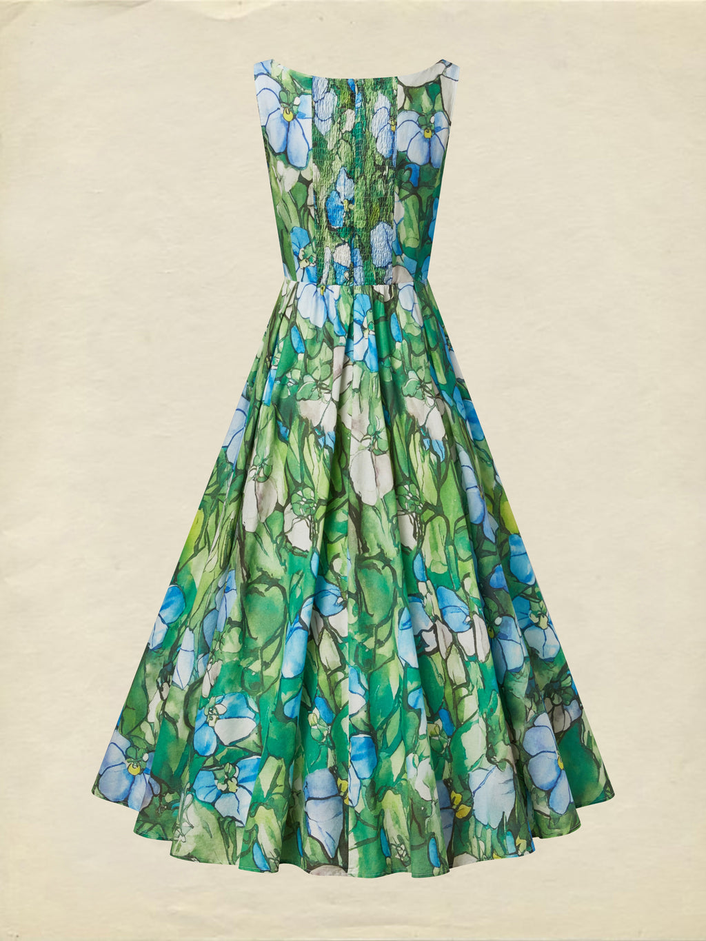 Maxi Linen Dress , Sleeveless, Square Neck, Floral, Church Glass, Vacation, Vintage, Green