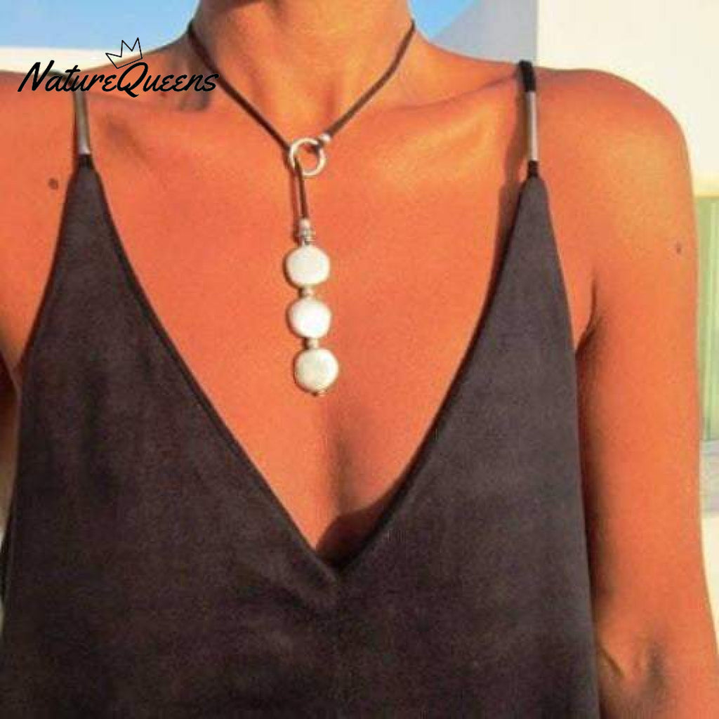 Bohemian vintage multi-round alloy cowhide rope necklace