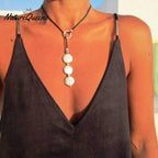 Bohemian vintage multi-round alloy cowhide rope necklace