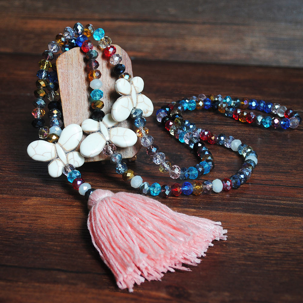 Color Crystal Necklace Female Long Sweater Chain Turquoise Butterfly Necklace Jewelry