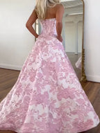 Flower Jacquard Sleeveless Tube Maxi Dresses Fairytale Dress